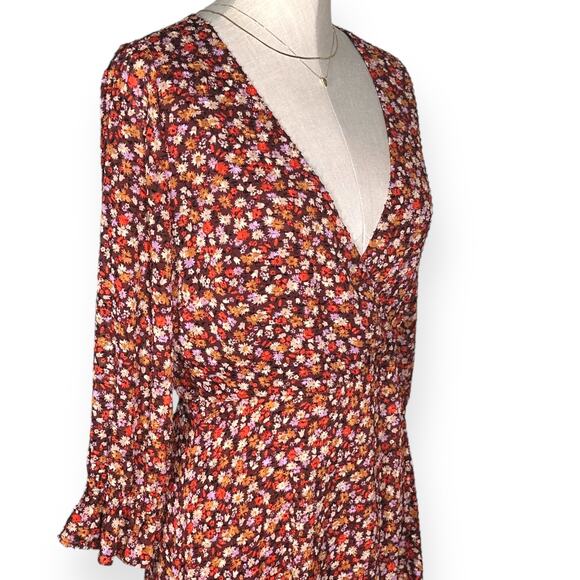 MADEWELL Clipdot Faux Wrap Midi Dress Floral Spring Prairie Cottagecore 6 Red - Picture 5 of 13